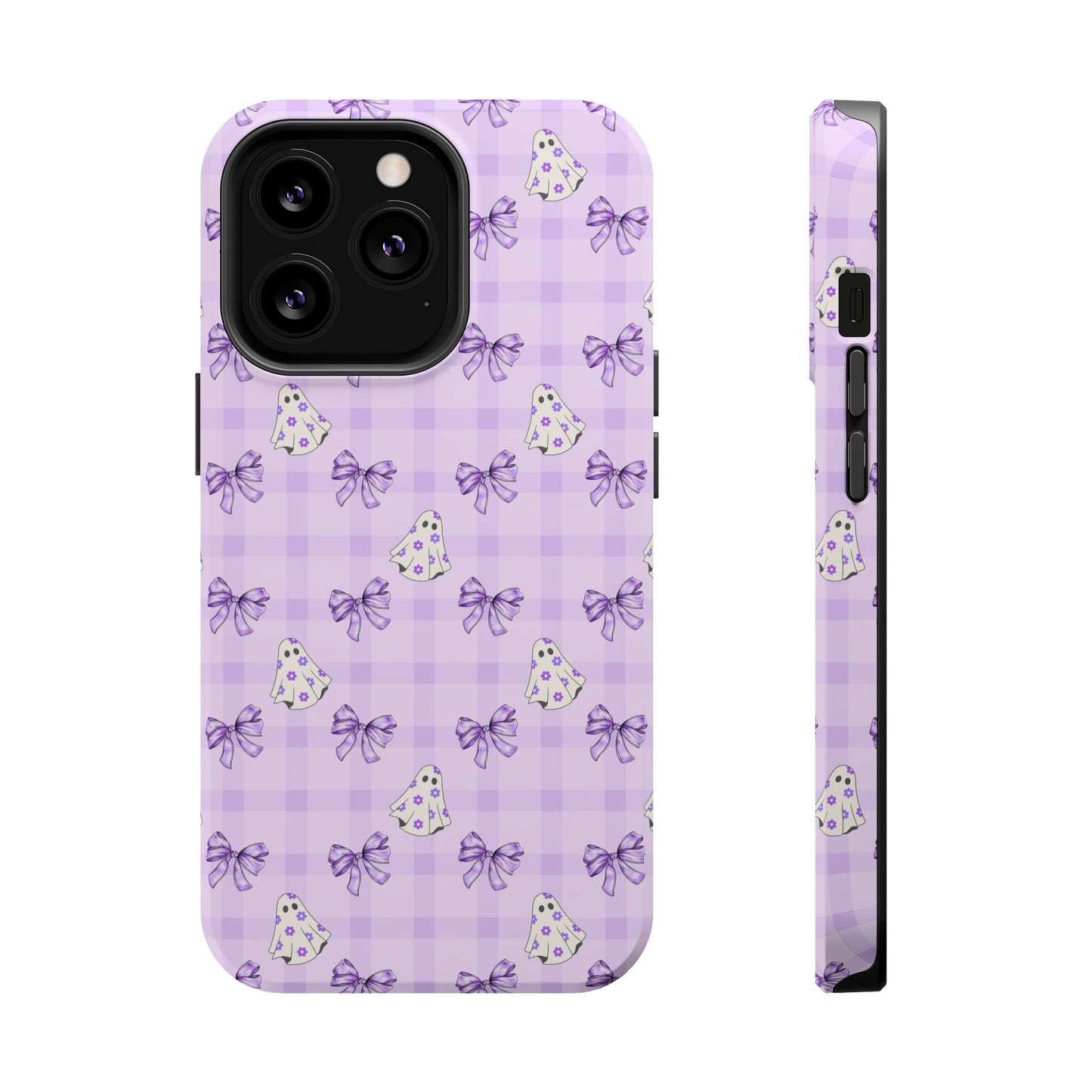 Purple Gingham Ghosts & Bows MagSafe® iPhone Tough Case