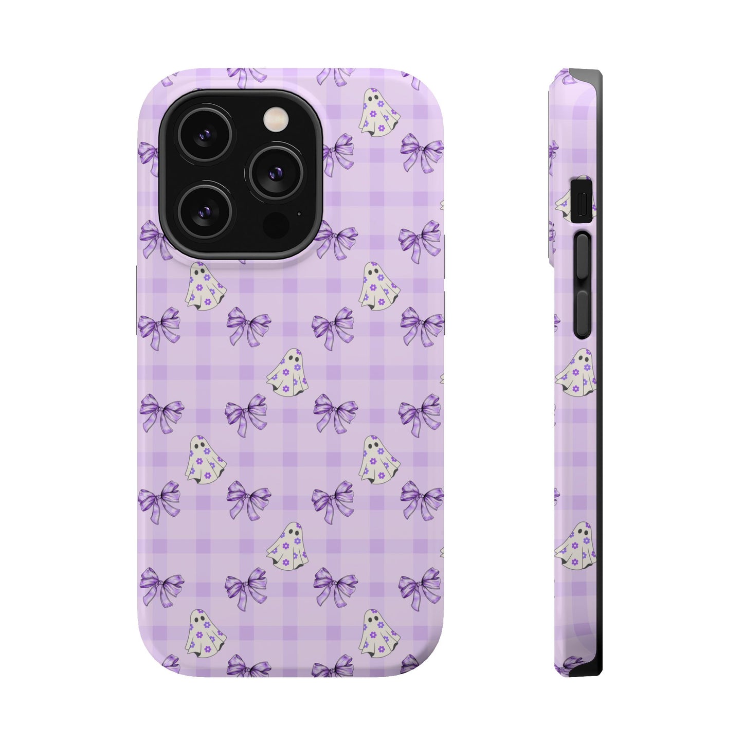 Purple Gingham Ghosts & Bows MagSafe® iPhone Tough Case