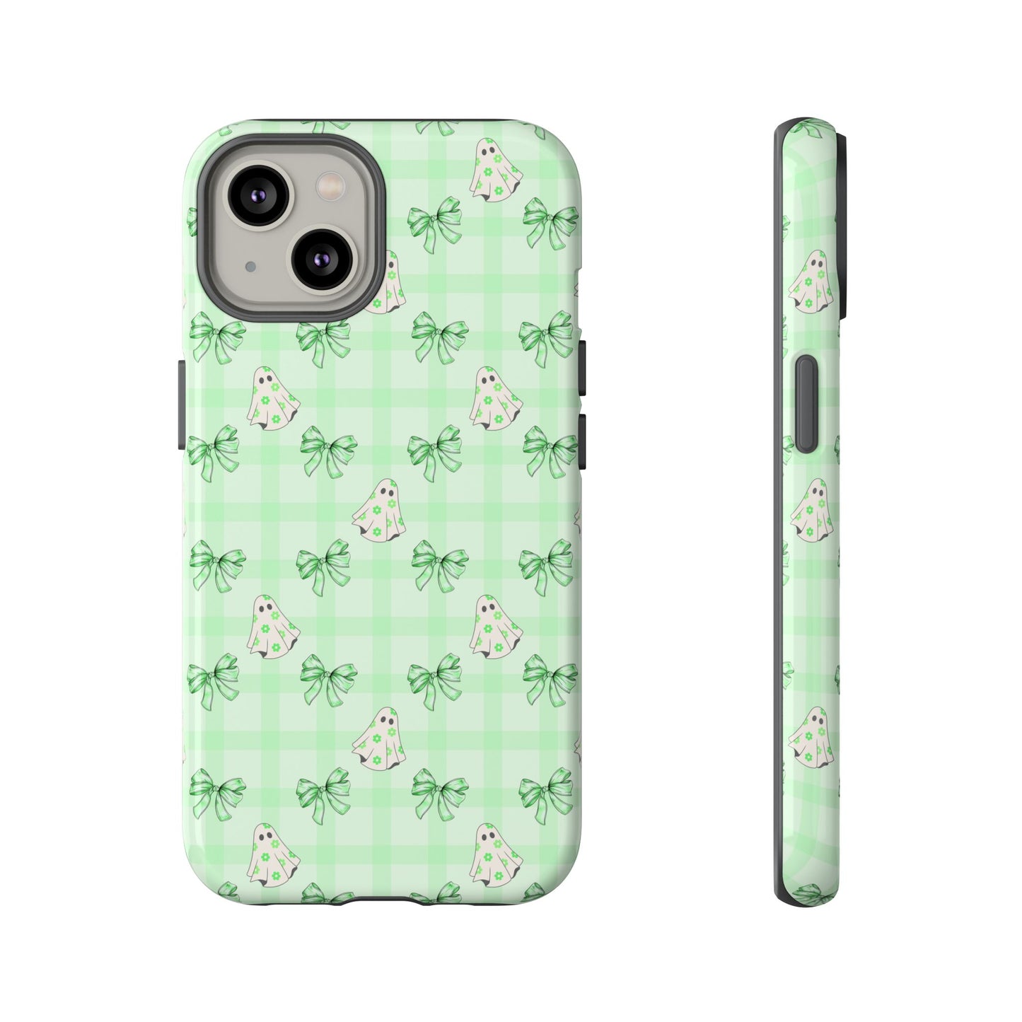 Green Gingham Ghosts & Bows iPhone Tough Case