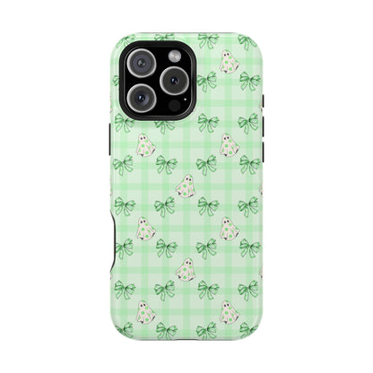 Green Gingham Ghosts & Bows MagSafe® iPhone Tough Case
