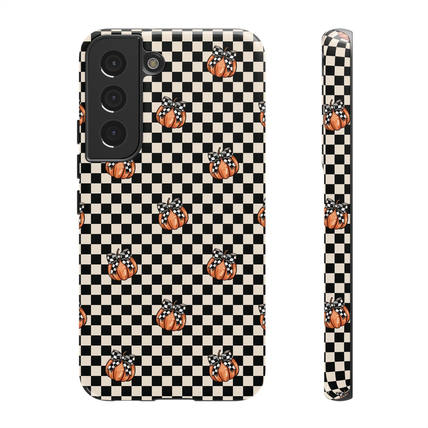 Checkered Cute Pumpkins & Bows Samsung Galaxy Tough Case