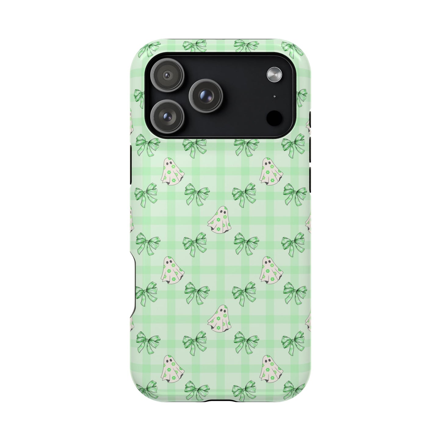 Green Gingham Ghosts & Bows MagSafe® iPhone Tough Case