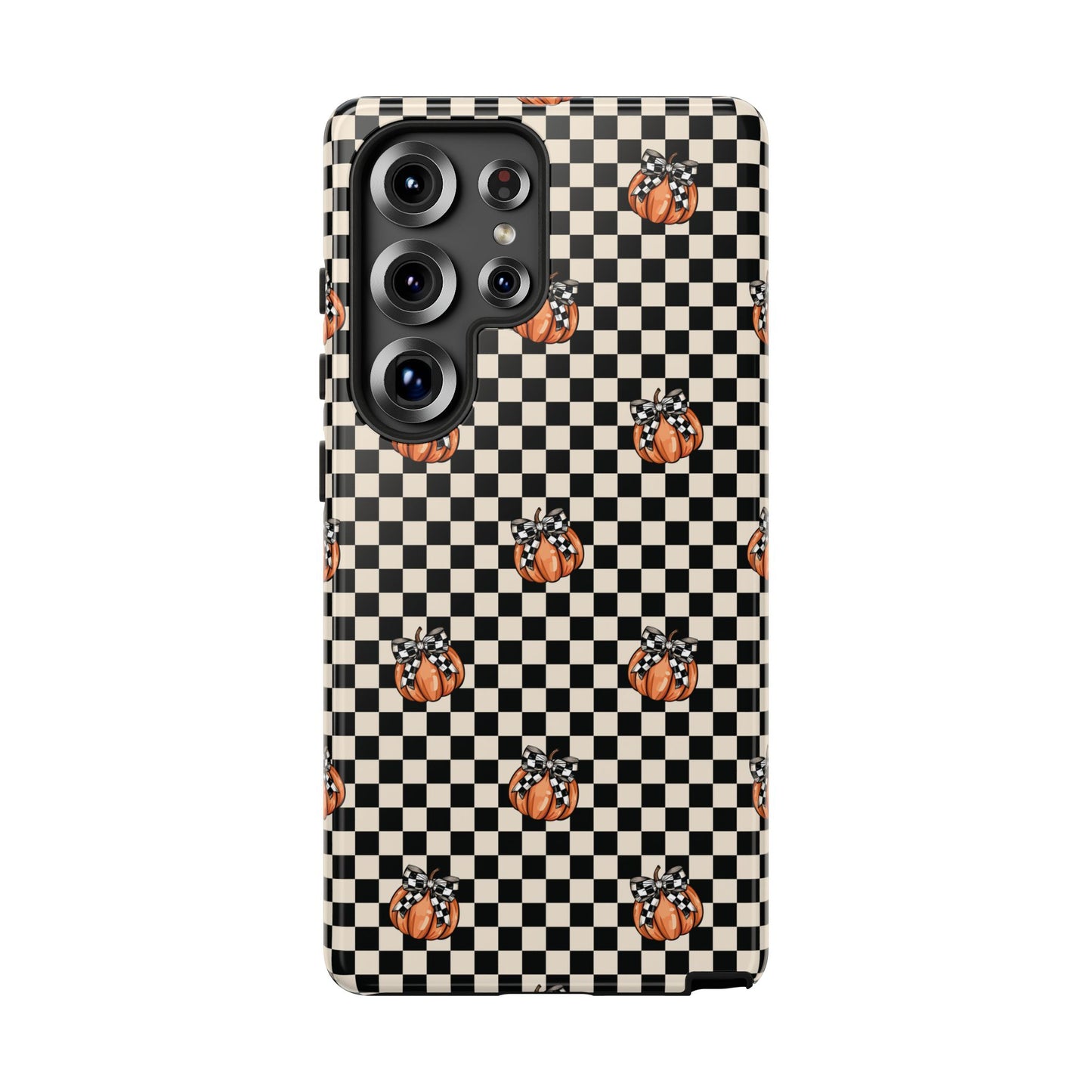 Checkered Cute Pumpkins & Bows Samsung Galaxy Tough Case