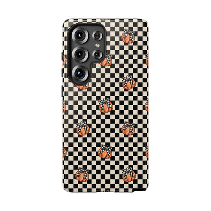 Checkered Cute Pumpkins & Bows Samsung Galaxy Tough Case