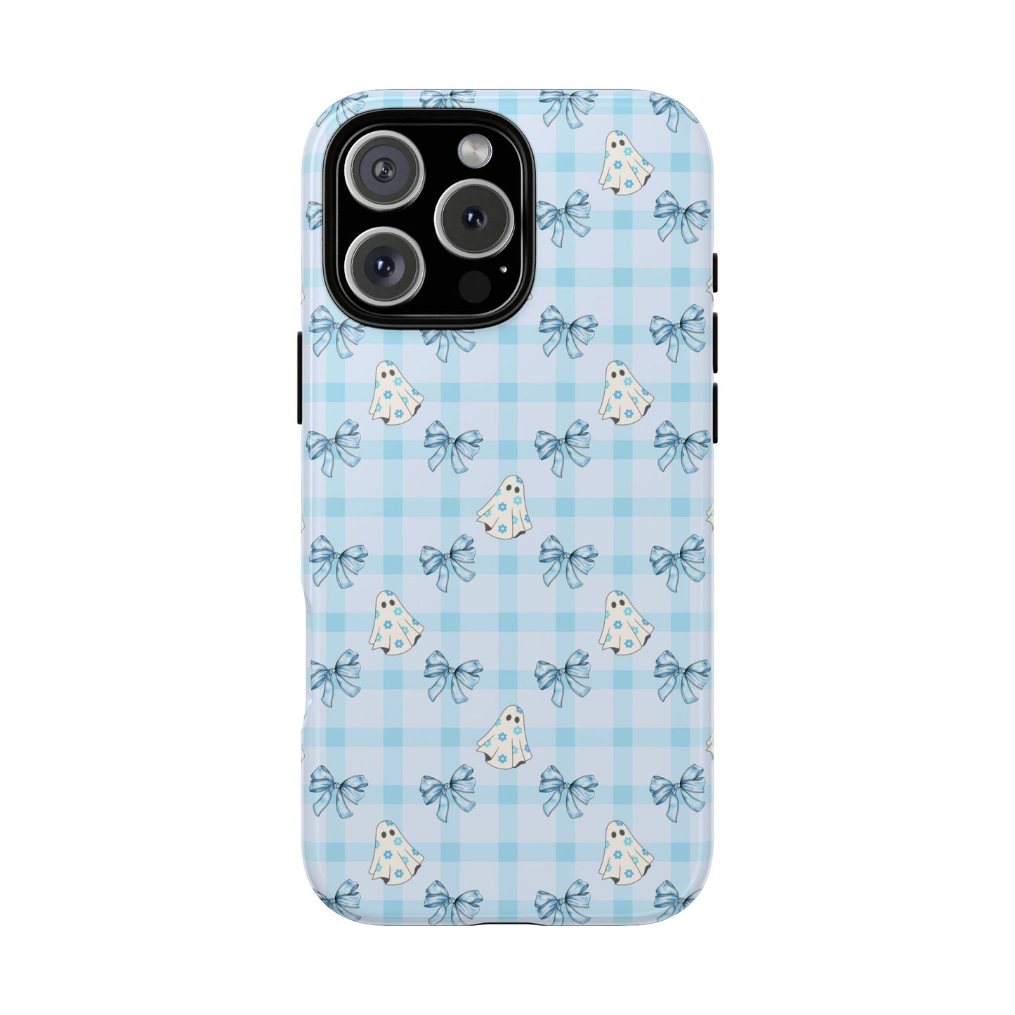 Blue Gingham Ghosts & Bows Tough iPhone Case