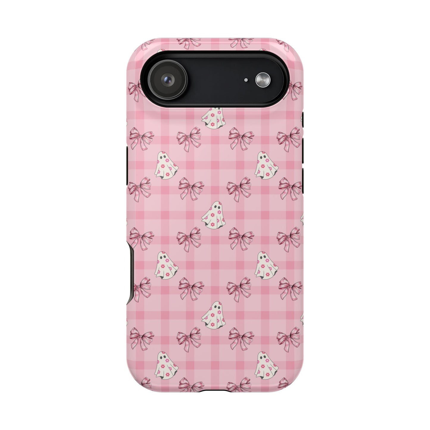 Pink Gingham Ghosts & Bows MagSafe® iPhone Tough Case