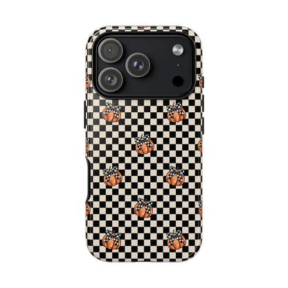 Checkered Cute Pumpkins & Bows iPhone Tough Case