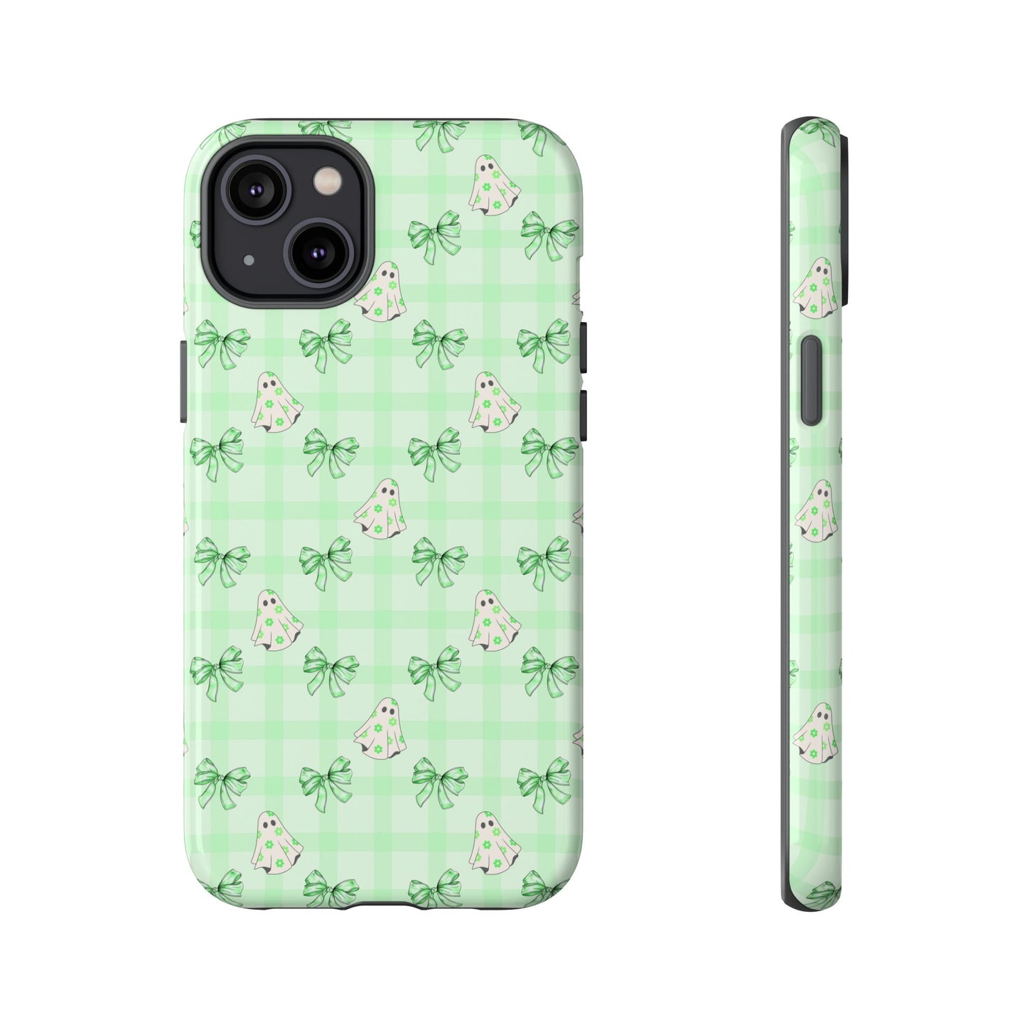 Green Gingham Ghosts & Bows iPhone Tough Case