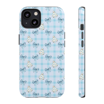 Blue Gingham Ghosts & Bows Tough iPhone Case