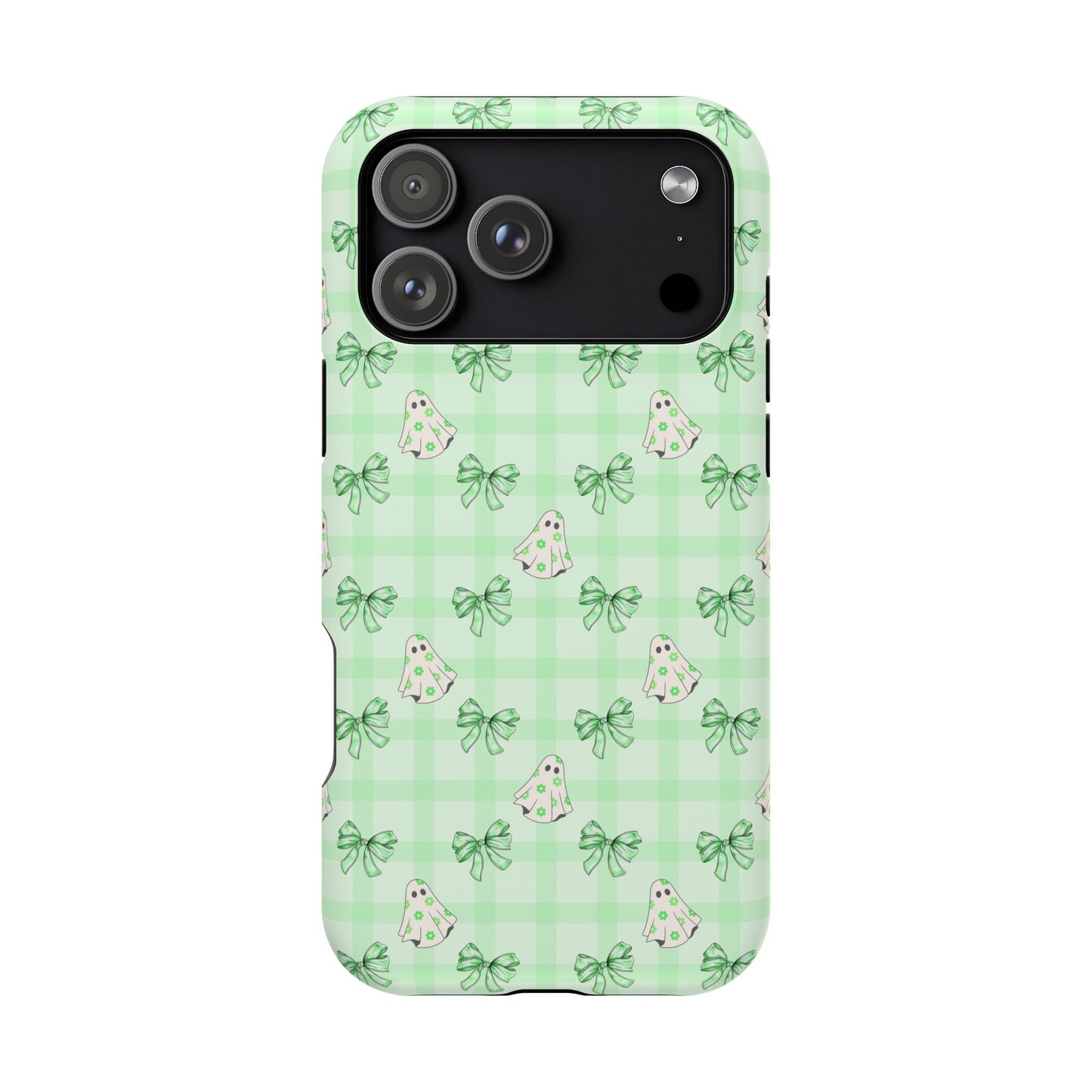 Green Gingham Ghosts & Bows MagSafe® iPhone Tough Case