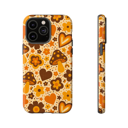 Groovy Harvest Mushrooms, Hearts and Flowers iPhone Tough Case