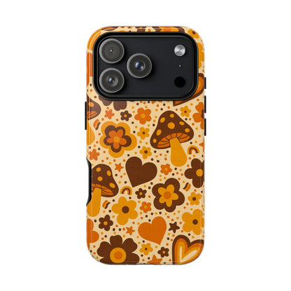 Groovy Harvest Mushrooms, Hearts and Flowers iPhone Tough Case